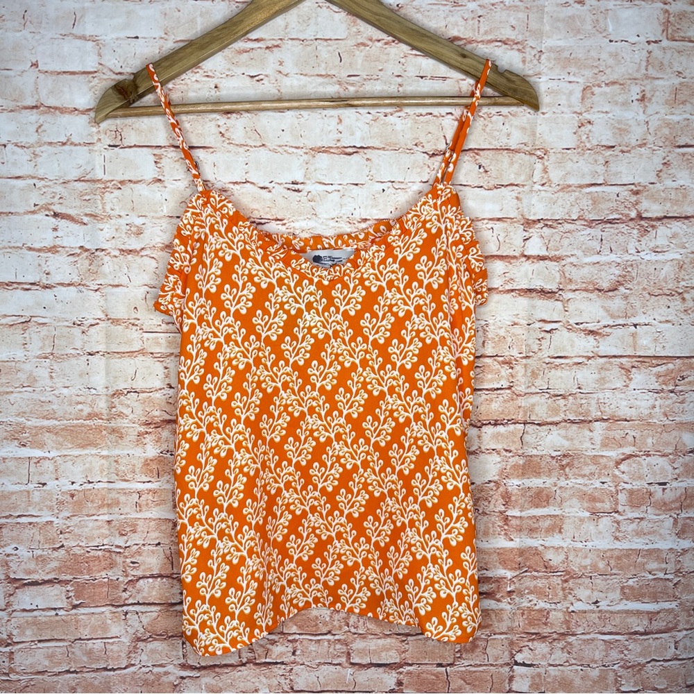 Loft | Orange & Cream Patterned Tank Top Blouse